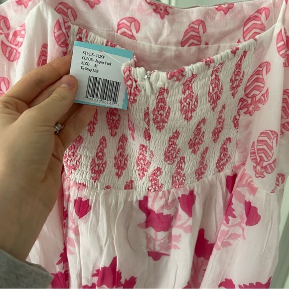 NWT Oliphant TIE STRAP MIDI- JAIPUR PINK MIDI dress Floral - Picture 9 of 10